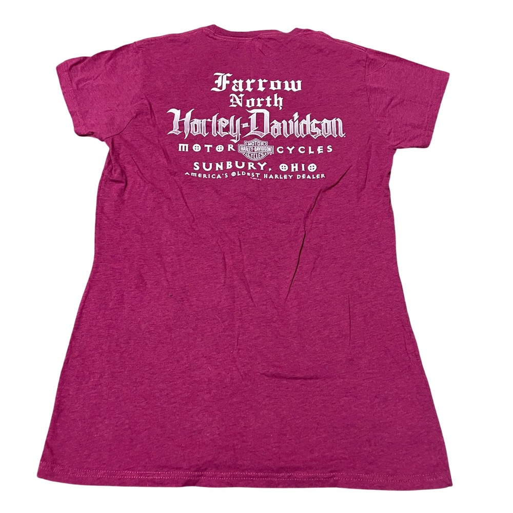 Harley-Davidson Womens Berry Pink Glitter Graphic Tee Farrow North Ohio Size M - Picture 4 of 5